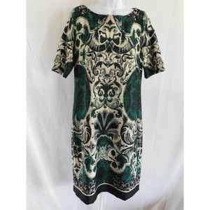 Signature Camryn Dress Size 16 Sheath Black, Green, White Zippered Back Dress